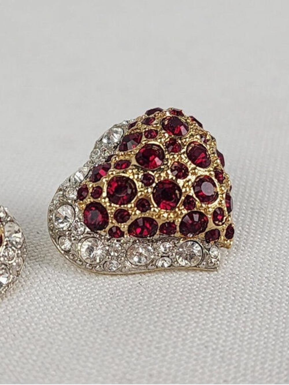 Gold-Tone Red and Clear Crystal Stud Earrings - Picture 4 of 4